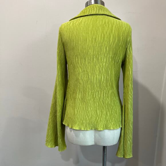Y2K Inspired Lime Green Textured Button Top Long Sleeve Size XL - Picture 3 of 9